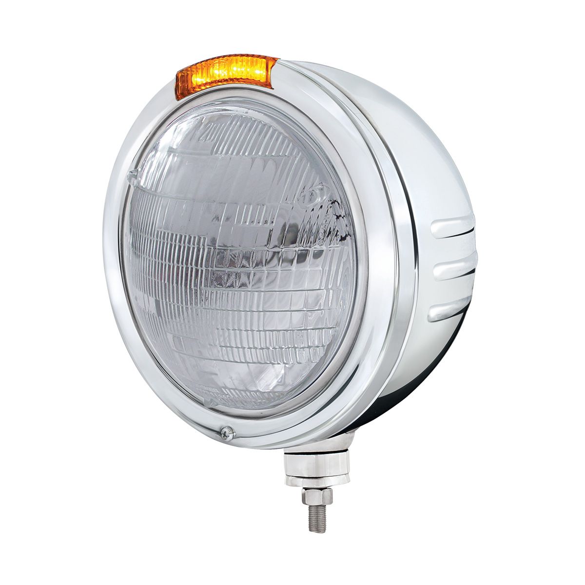 Stainless Steel Bullet Embossed Stripe Headlight 6014 & Dual Mode LED Signal - Amber Lens