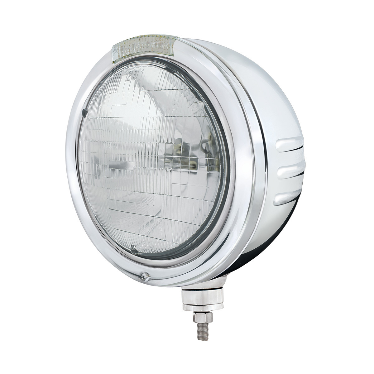 Stainless Steel Bullet Embossed Stripe Headlight H6024 & Dual Mode LED Signal - Clear Lens - Thumbnail 3