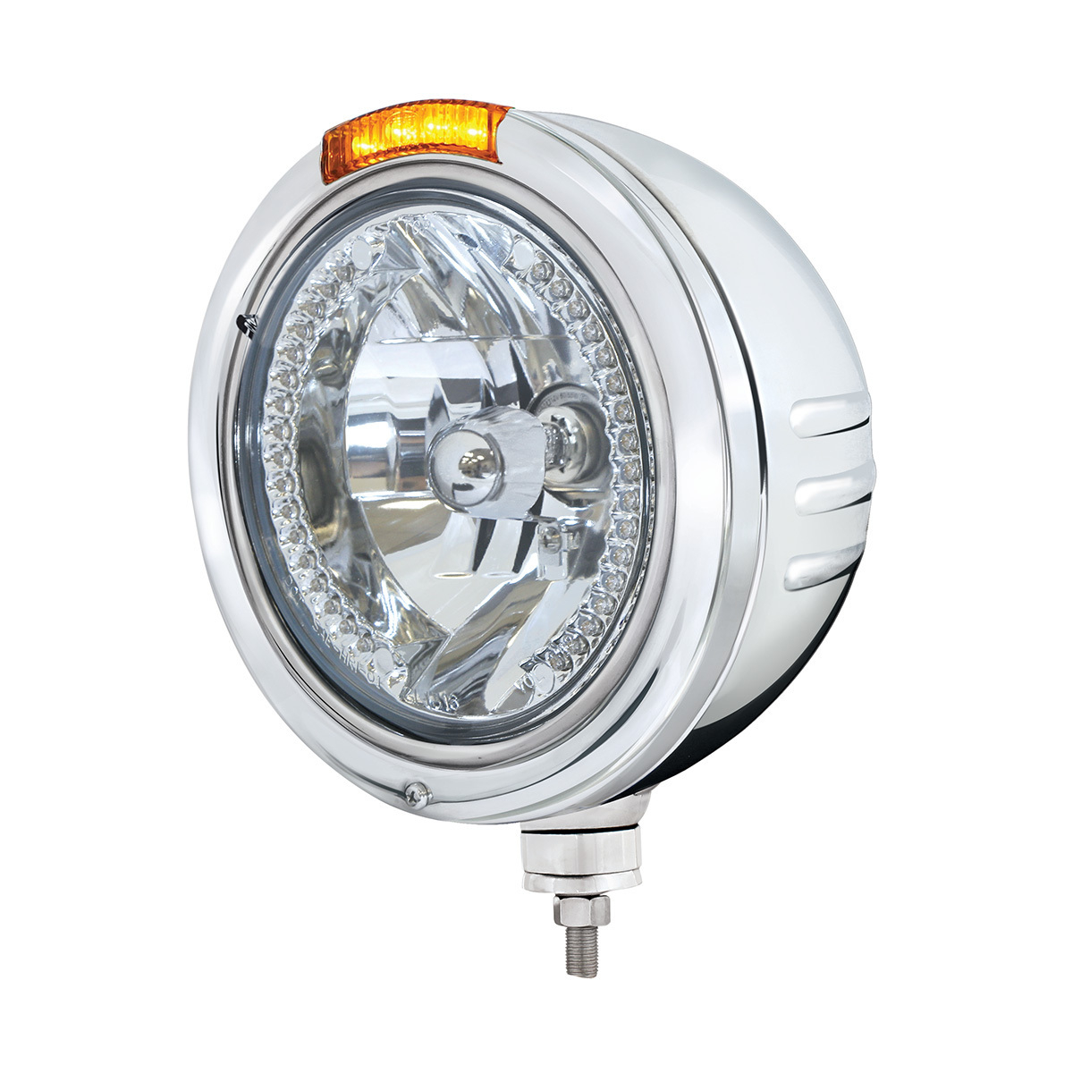 Stainless Steel Bullet Embossed Stripe Headlight H4 With Amber LED & Dual Mode LED Signal - Amber Lens - Thumbnail 3
