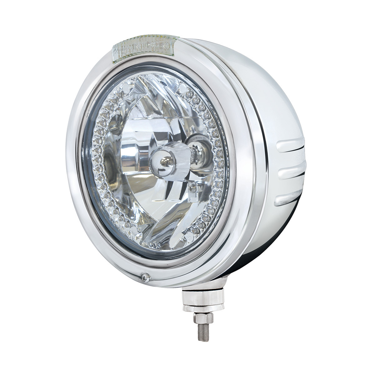 Stainless Steel Bullet Embossed Stripe Headlight H4 With Amber LED & Dual Mode LED Signal - Clear Lens - Thumbnail 3