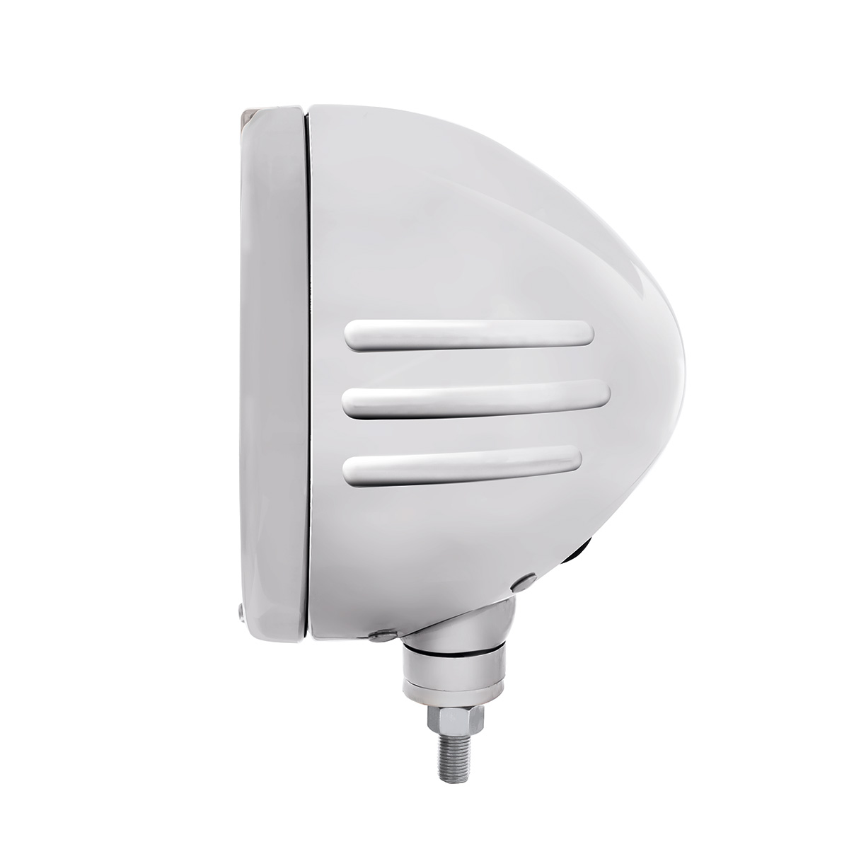 Stainless Steel Bullet Embossed Stripe Headlight H4 With White LED & Dual Mode LED Signal - Clear Lens - Thumbnail 2