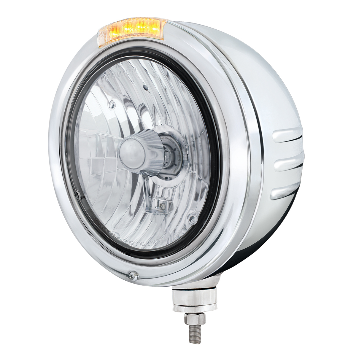 Stainless Steel Bullet Embossed Stripe Headlight Crystal H4 & Dual Mode LED Signal-Clear Lens - Thumbnail 3