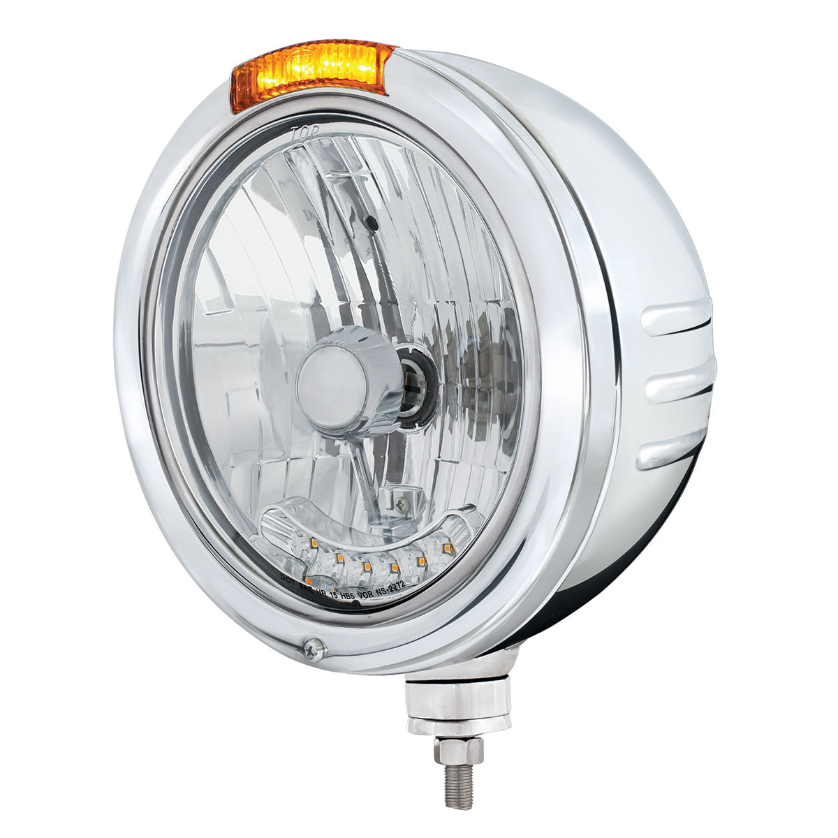 SS Bullet Embossed Stripe Headlight H4 With 6 Amber LEDs & Dual Mode LED Signal -Amber Lens - Thumbnail 3