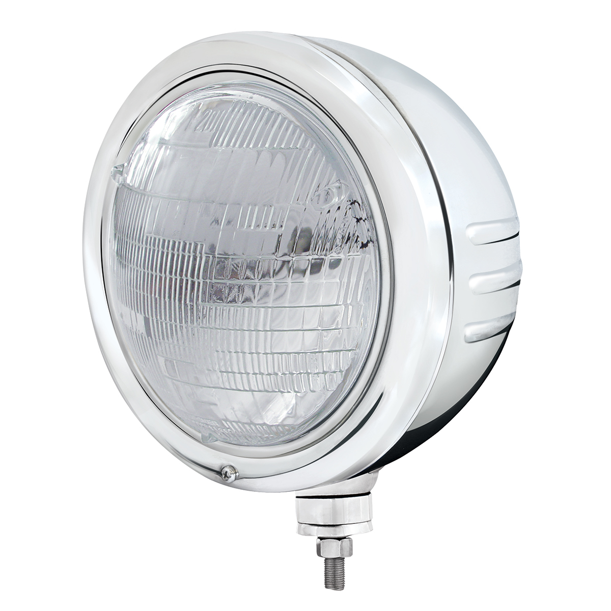 Stainless Classic Embossed Stripe Headlight Housing With 6014 Seal Beam Headlight - Thumbnail 3