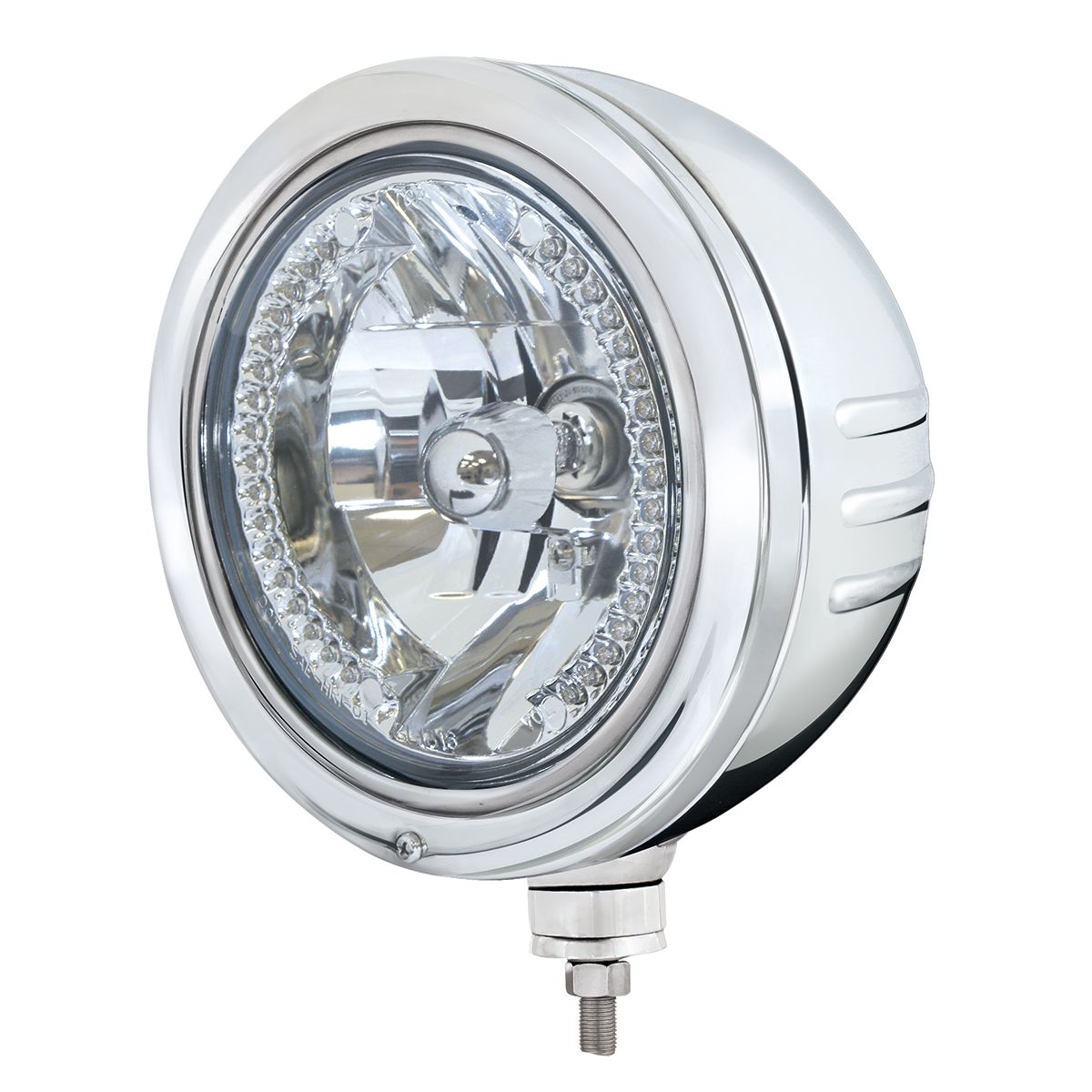Stainless Bullet Embossed Stripe Headlight Housing With 34 White LED Crystal Halogen Headlight
