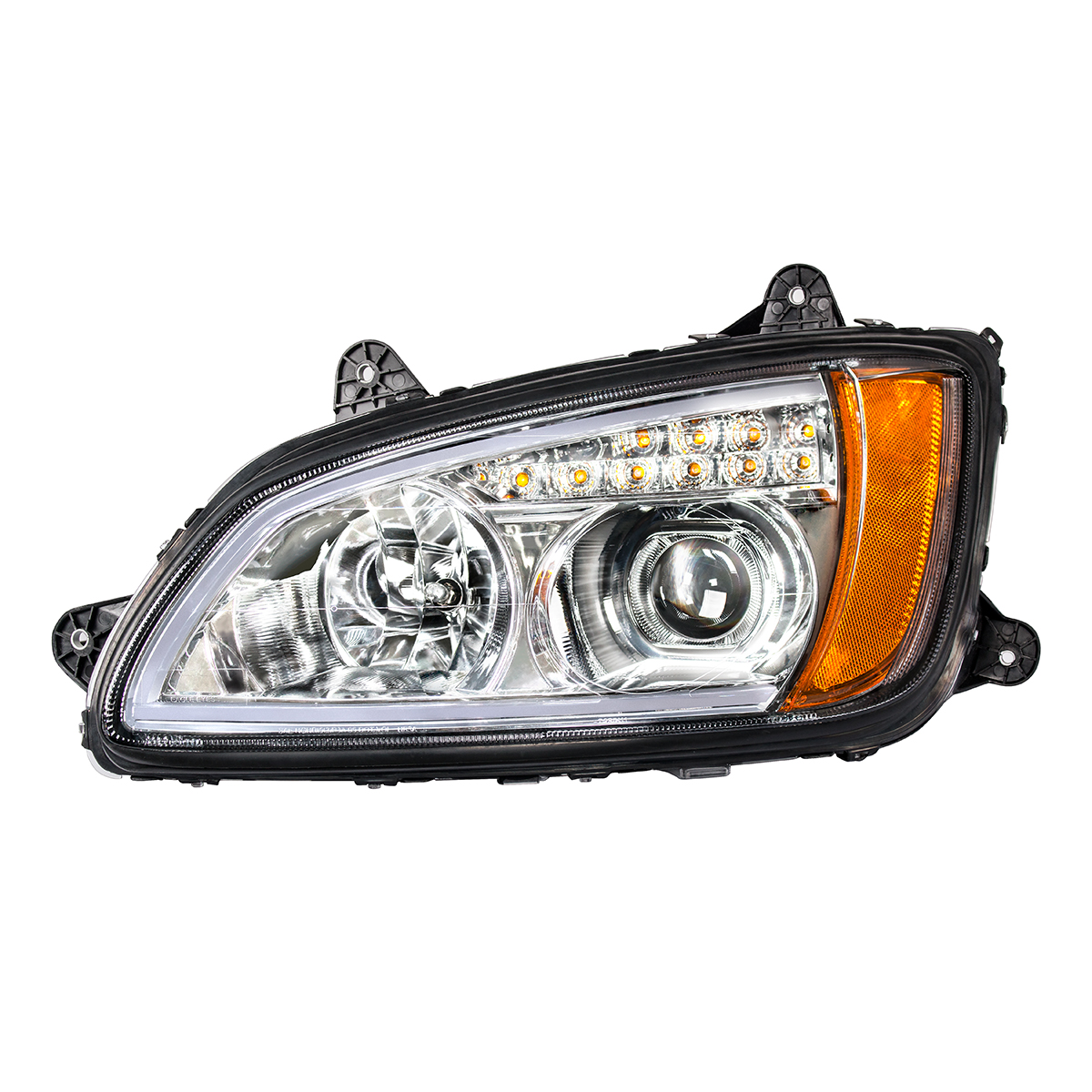 Chrome Projection Headlight With LED Turn Signal & Position Light For 2008-2017 Kenworth T660 - Driver - Thumbnail 2