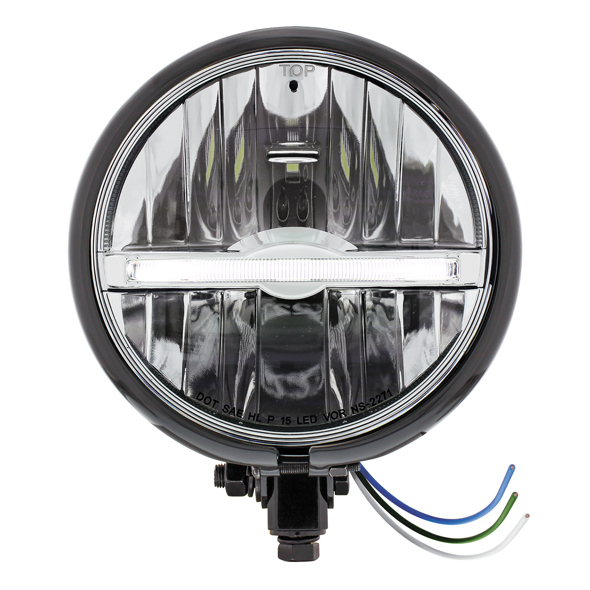 Black 5-3/4" Motorcycle Headlight 9 LED Bulb With White LED Light Bar - Bottom Mount - Thumbnail 4