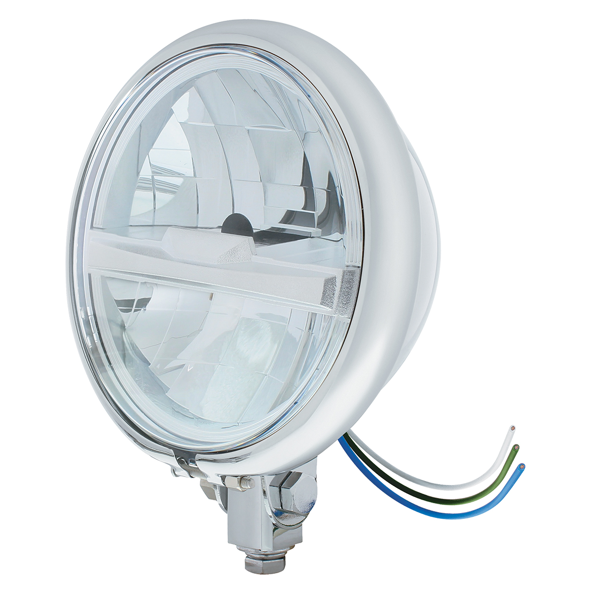 Chrome 5-3/4" Motorcycle Headlight 8 LED Bulb With Silver Bar - Bottom Mount - Thumbnail 2