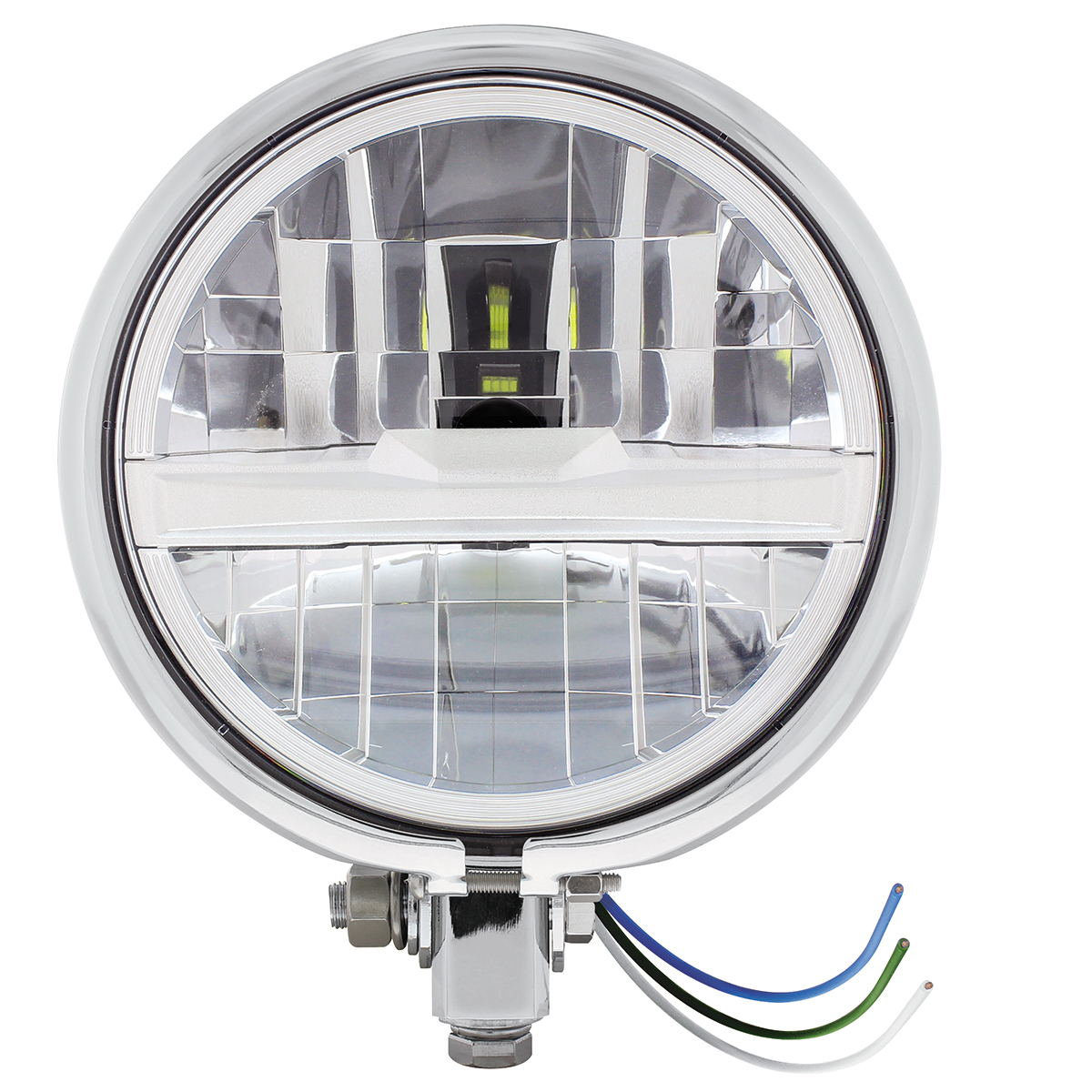 Chrome 5-3/4" Motorcycle Headlight 8 LED Bulb With Silver Bar - Bottom Mount - Thumbnail 4