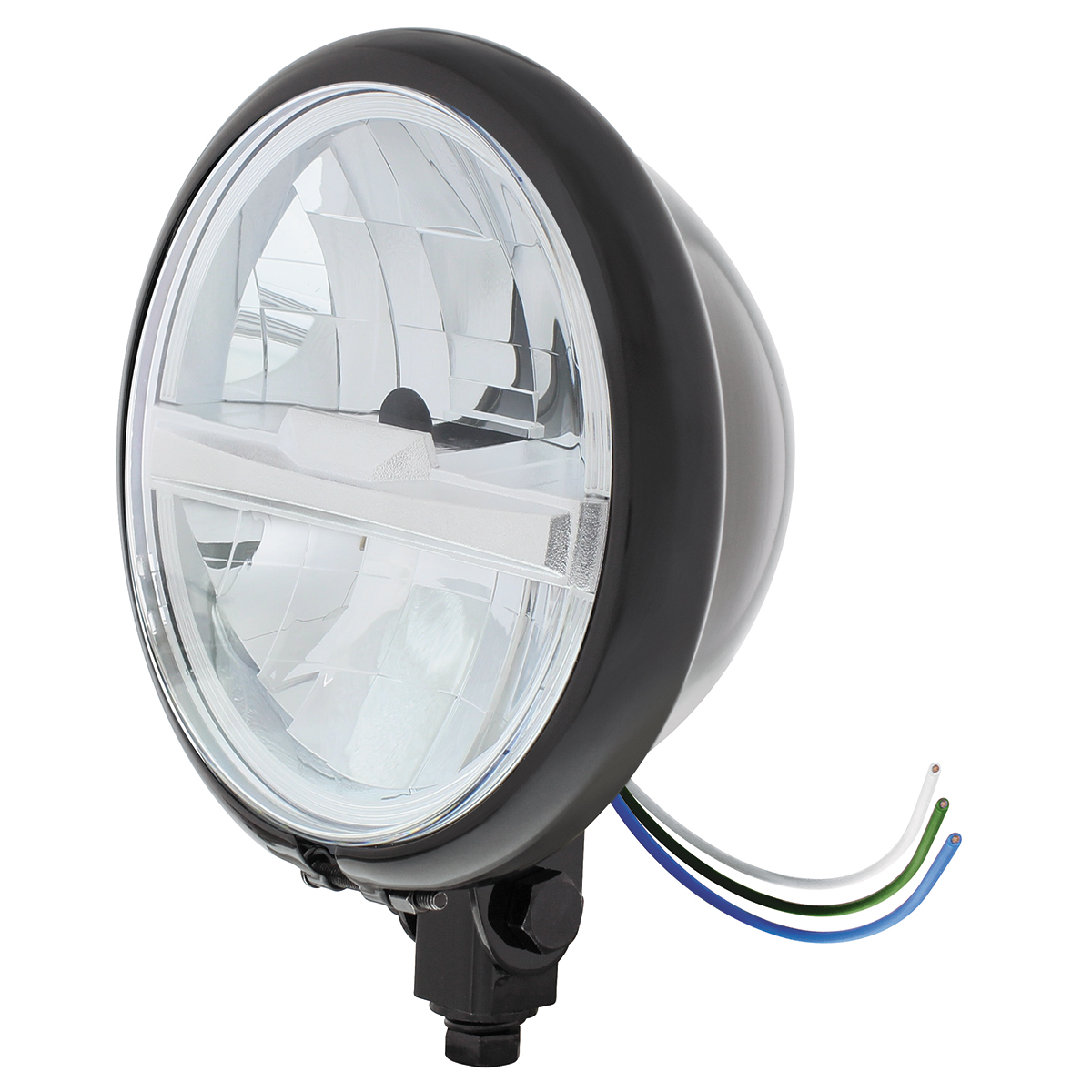 Black 5-3/4" Motorcycle Headlight 8 LED Bulb With Silver Bar - Bottom Mount - Thumbnail 2