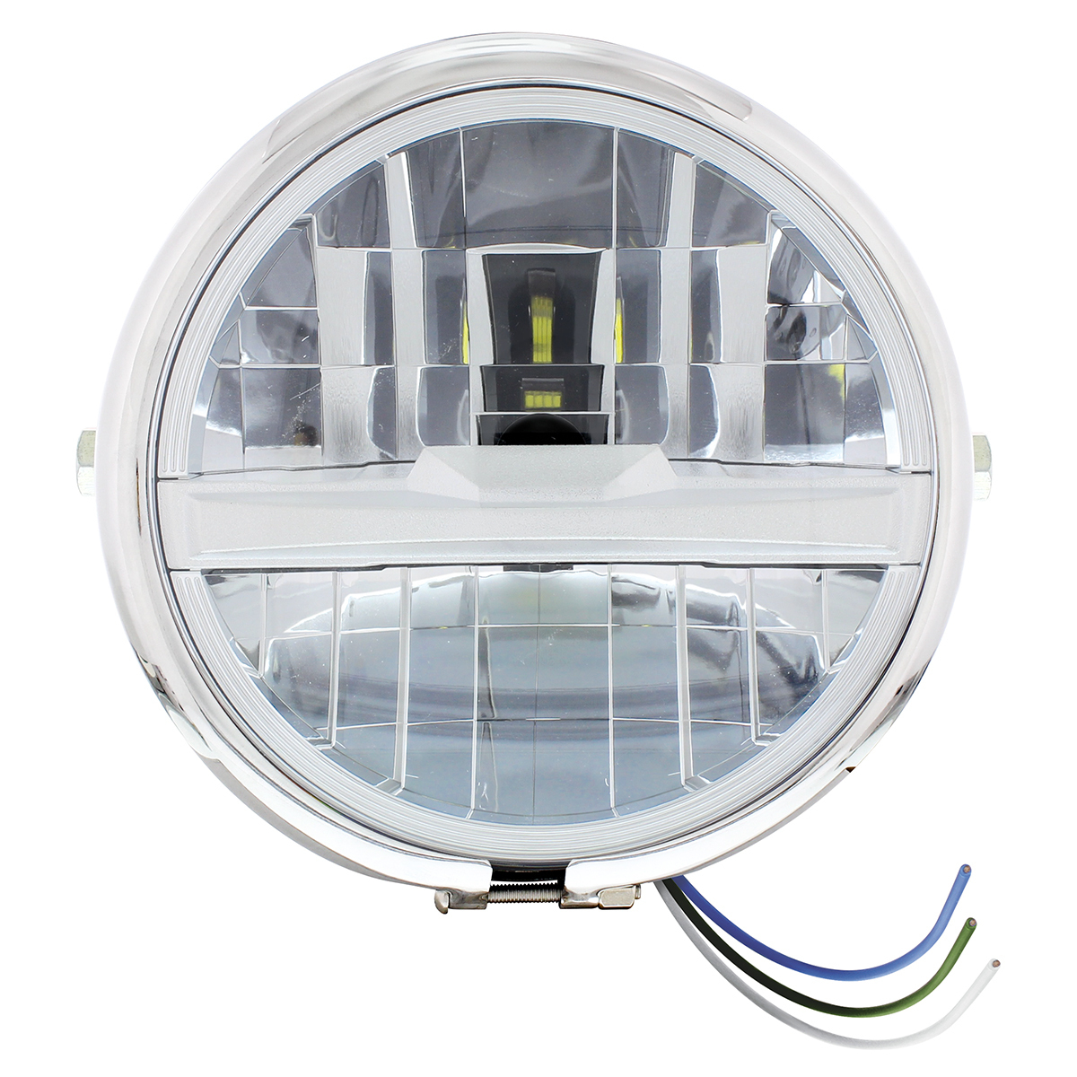 Chrome 5-3/4" Motorcycle Headlight 8 LED Bulb With Silver Bar - Side Mount - Thumbnail 4