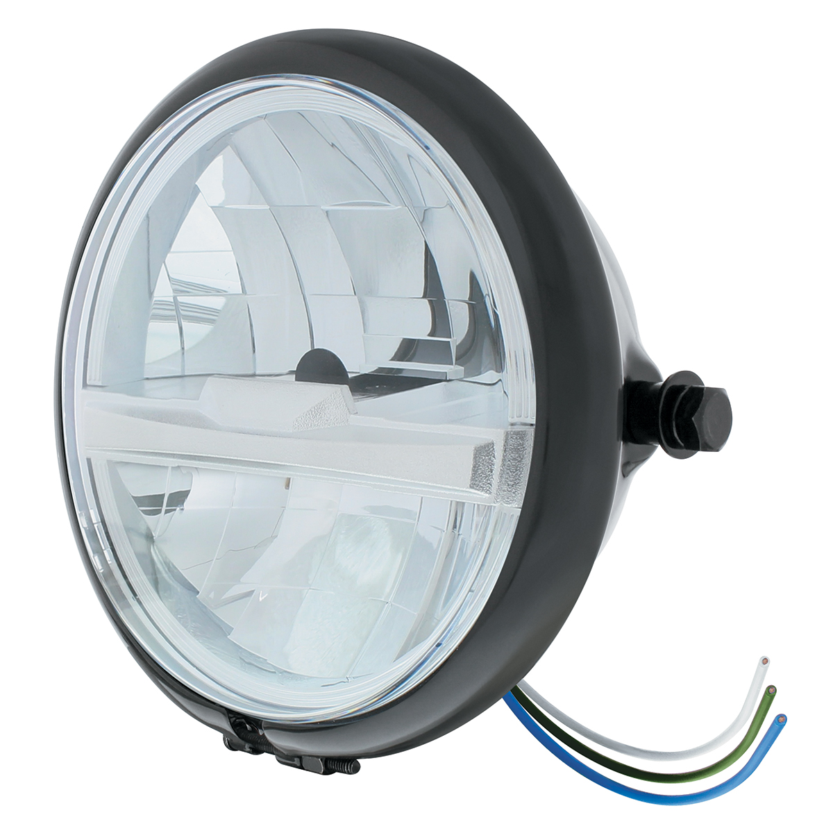 Black 5-3/4" Motorcycle Headlight 8 LED Bulb With Silver Bar - Side Mount - Thumbnail 2