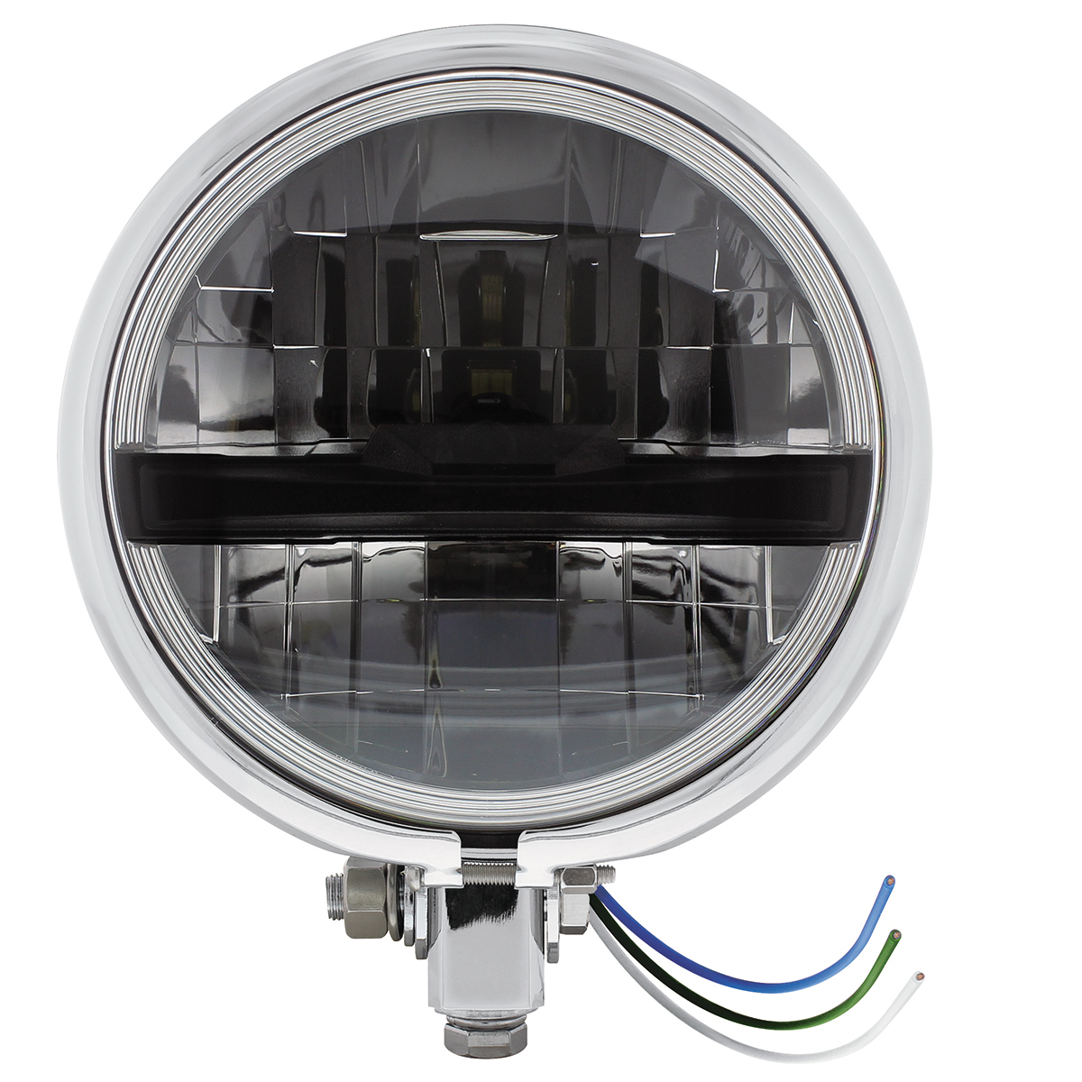 Chrome 5-3/4" Motorcycle Headlight 8 LED Blackout Bulb With Black Bar - Bottom Mount - Thumbnail 4