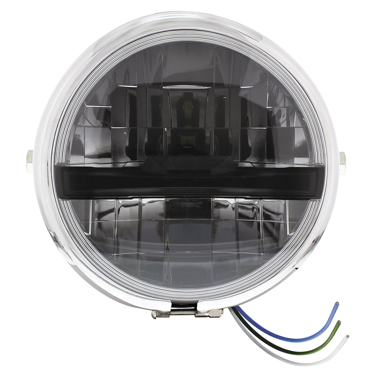 Chrome 5-3/4" Motorcycle Headlight 8 LED Blackout Bulb With Black Bar - Side Mount