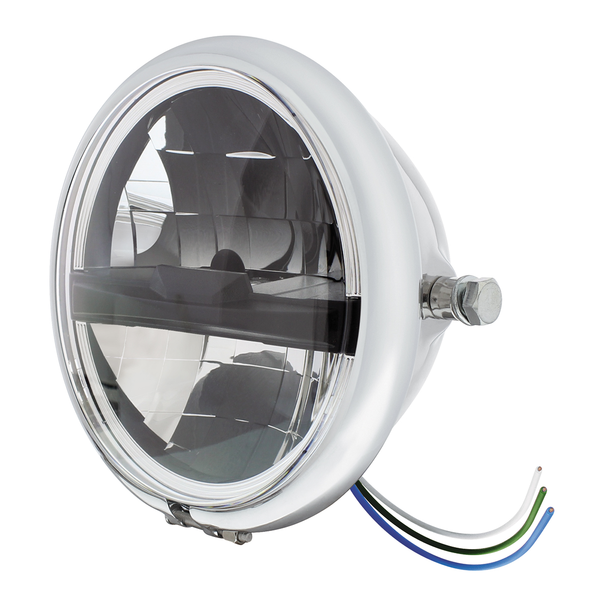 Chrome 5-3/4" Motorcycle Headlight 8 LED Blackout Bulb With Black Bar - Side Mount - Thumbnail 2