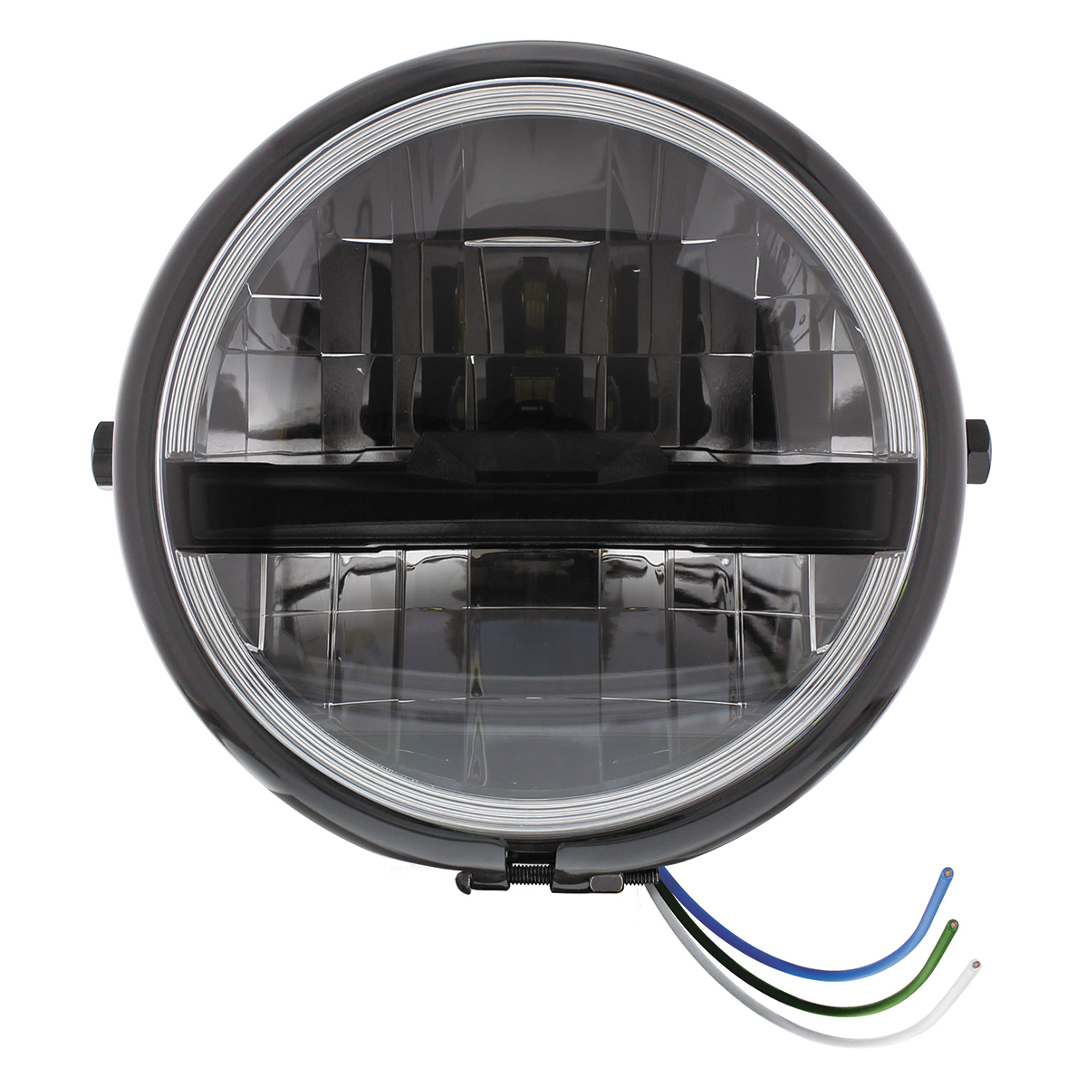 Black 5-3/4" Motorcycle Headlight 8 LED Blackout Bulb With Black Bar - Side Mount - Thumbnail 4