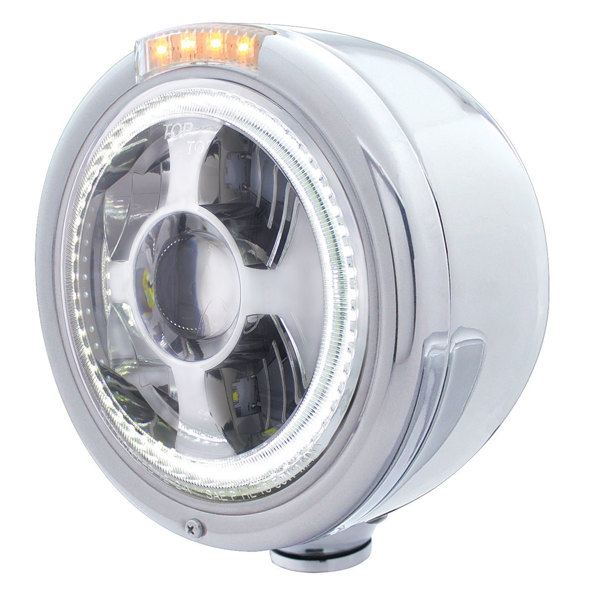 Stainless Steel Bullet Half Moon Headlight LED Projection Headlight & LED Turn Signal - Clear Lens - Thumbnail 2