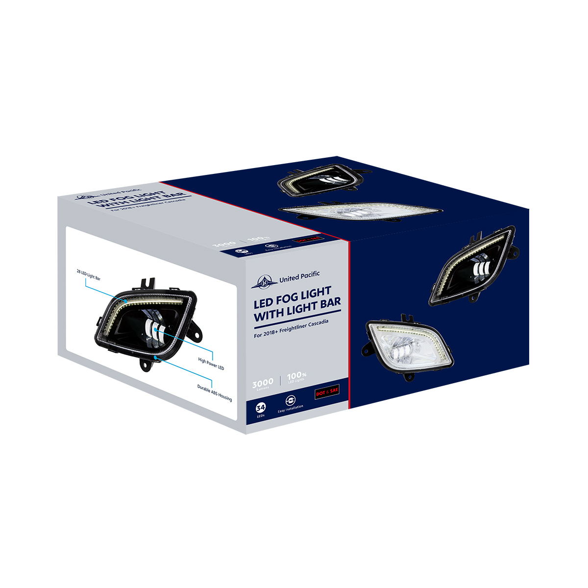 34 LED Black Fog Light With LED Light Bar For 2018-2024 Freightliner Cascadia - Passenger - Thumbnail 8