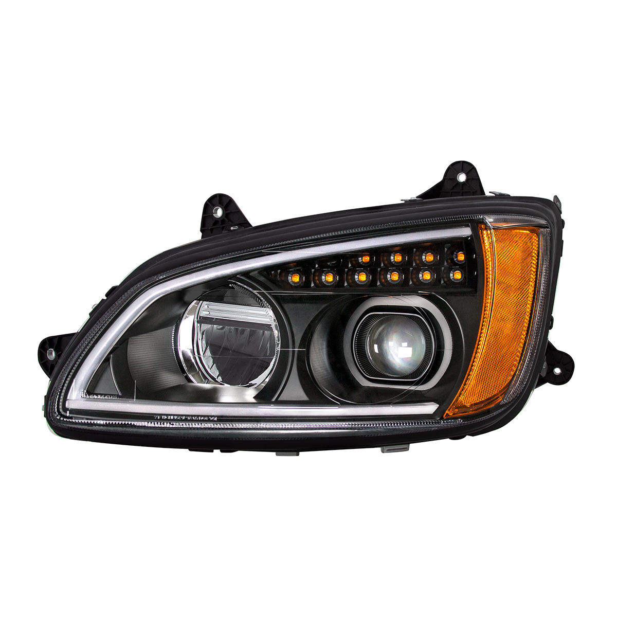 Black Full LED Projection Headlight With Turn Signal & Position Light Bar For 2008-2017 Kenworth T660 - Driver - Thumbnail 2