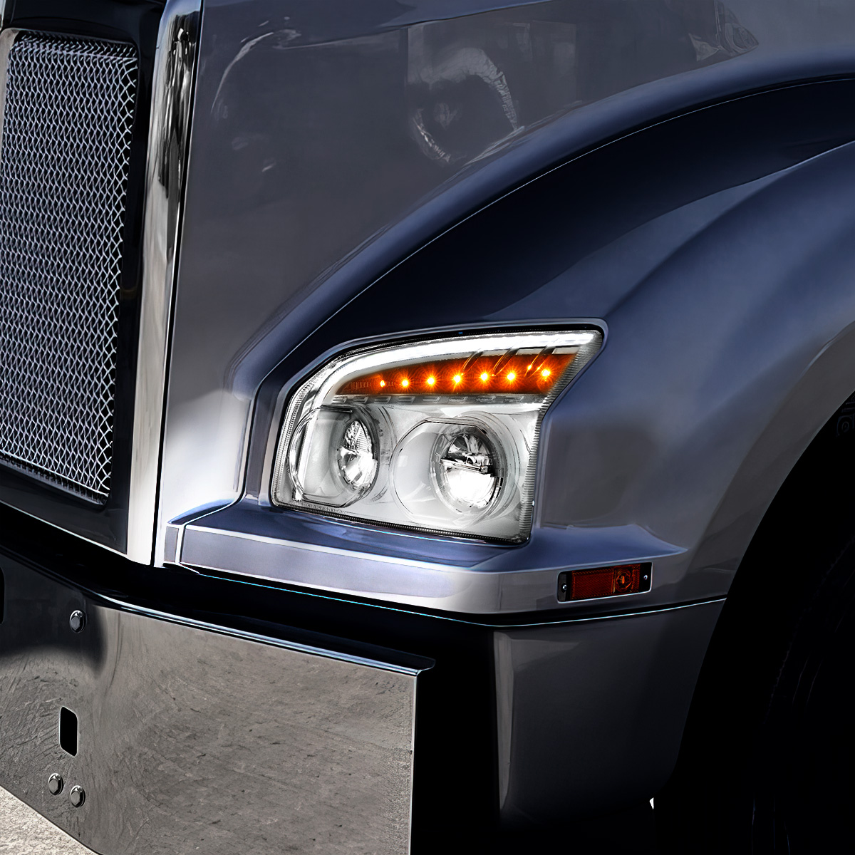 High Power LED Chrome Headlight With LED Turn Signal & Light Bar For 2015-2025 Kenworth T880-Driver - Thumbnail 14
