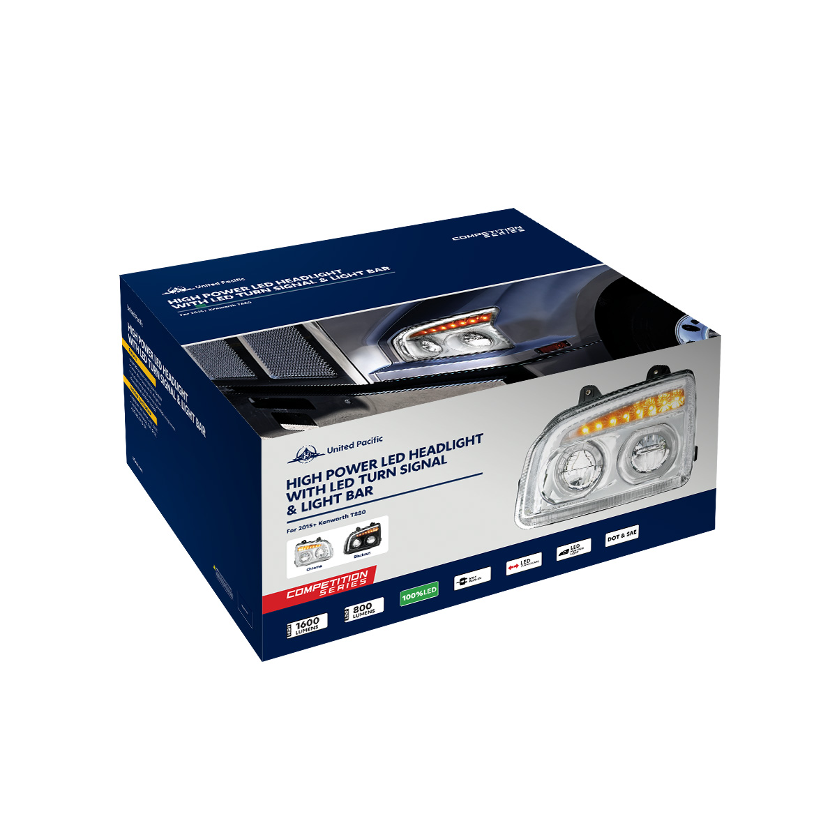 High Power LED Chrome Headlight With LED Turn Signal & Light Bar For 2015-2025 Kenworth T880-Passenger - Thumbnail 13