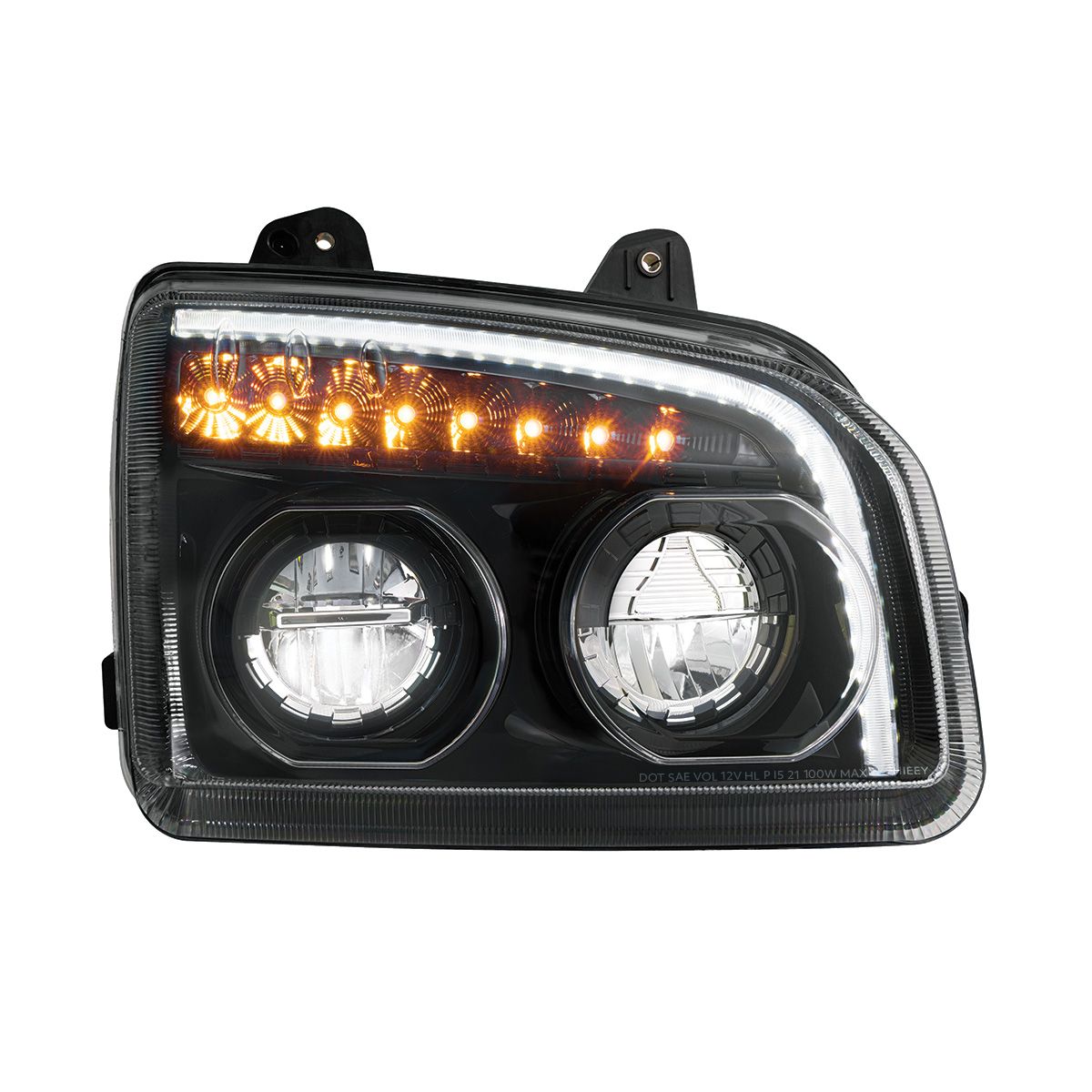 High Power LED Blackout Headlight With LED Turn Signal & Light Bar For 2015-2025 Kenworth T880-Passenger