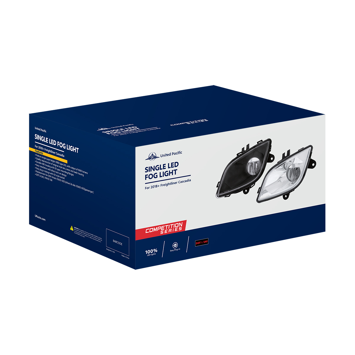 Black Single LED Fog Light For 2018-2024 Freightliner Cascadia - Passenger - Competition Series - Thumbnail 6