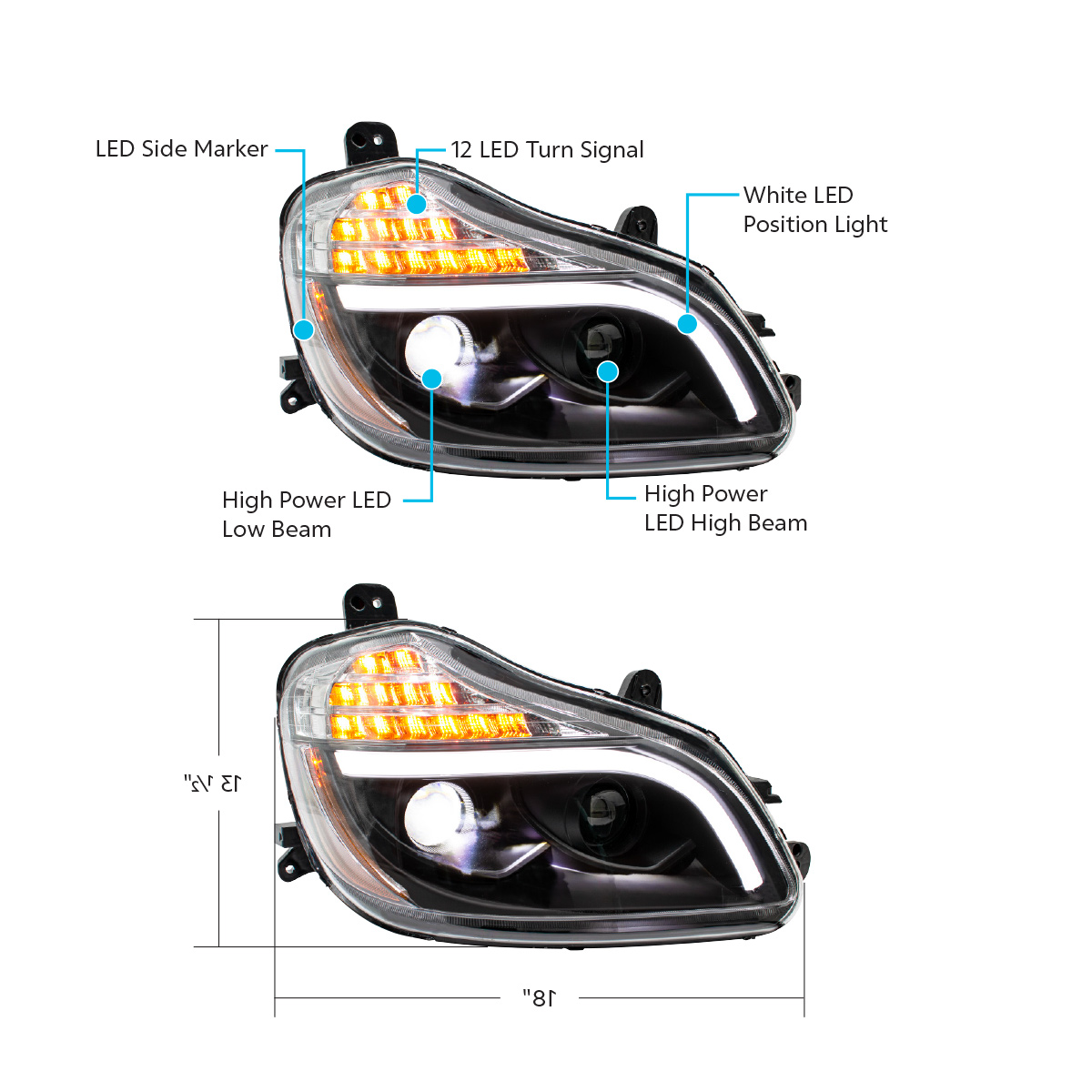 Blackout 8 LED Projection Headlight For 2013-2021 Kenworth T680-Passenger - Thumbnail 6