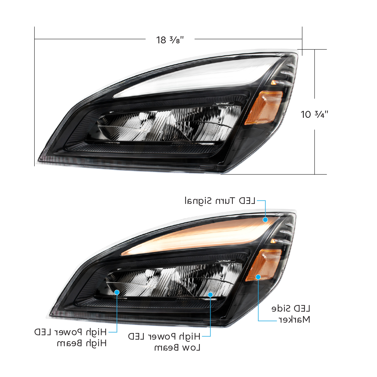 High Power Blackout LED Headlight For 2018-2024 Freightliner Cascadia-Driver - Thumbnail 11