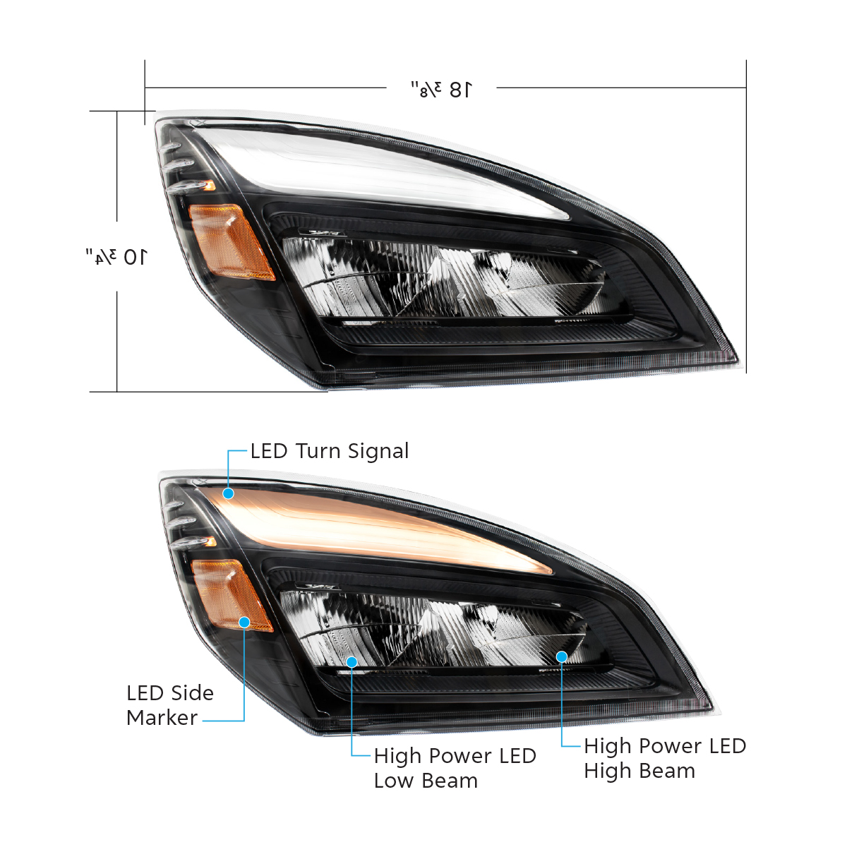 High Power Blackout LED Headlight For 2018-2024 Freightliner Cascadia-Passenger - Thumbnail 11