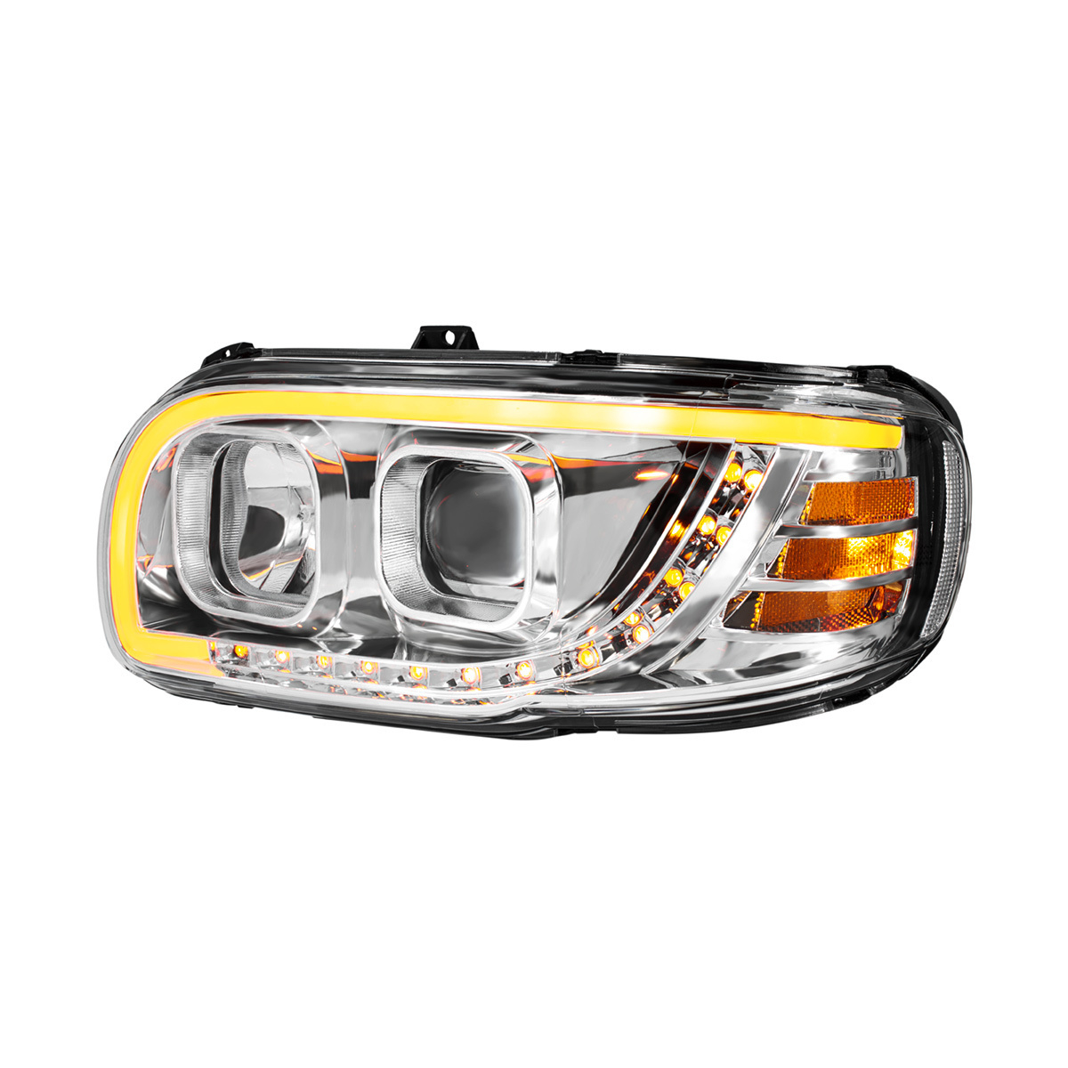 Chrome Projection Headlight With LED Turn Signal & Light Bar For 2008-2024 Peterbilt 389-Driver - Thumbnail 11