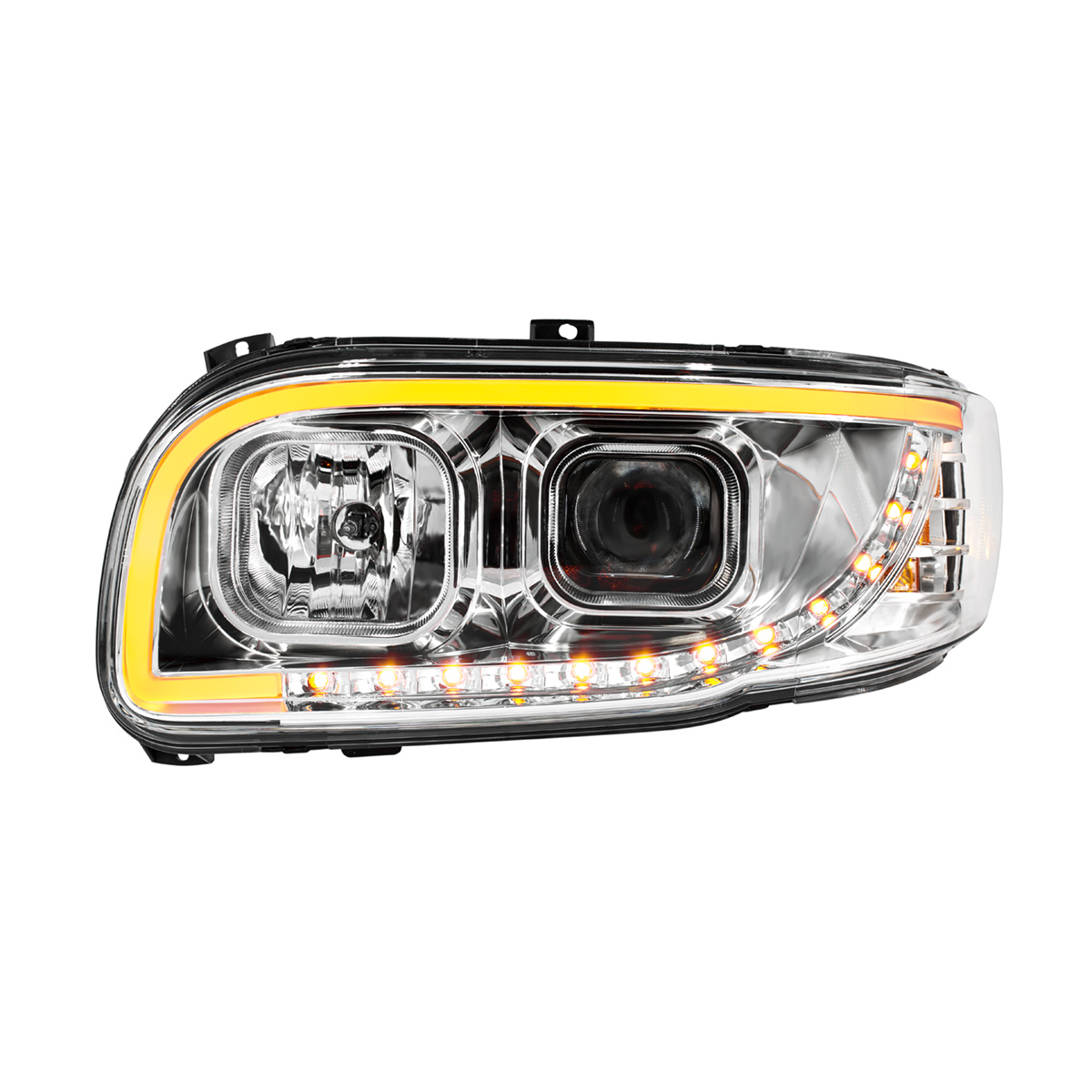 Chrome Projection Headlight With LED Turn Signal & Light Bar For 2008-2024 Peterbilt 389-Driver - Thumbnail 4