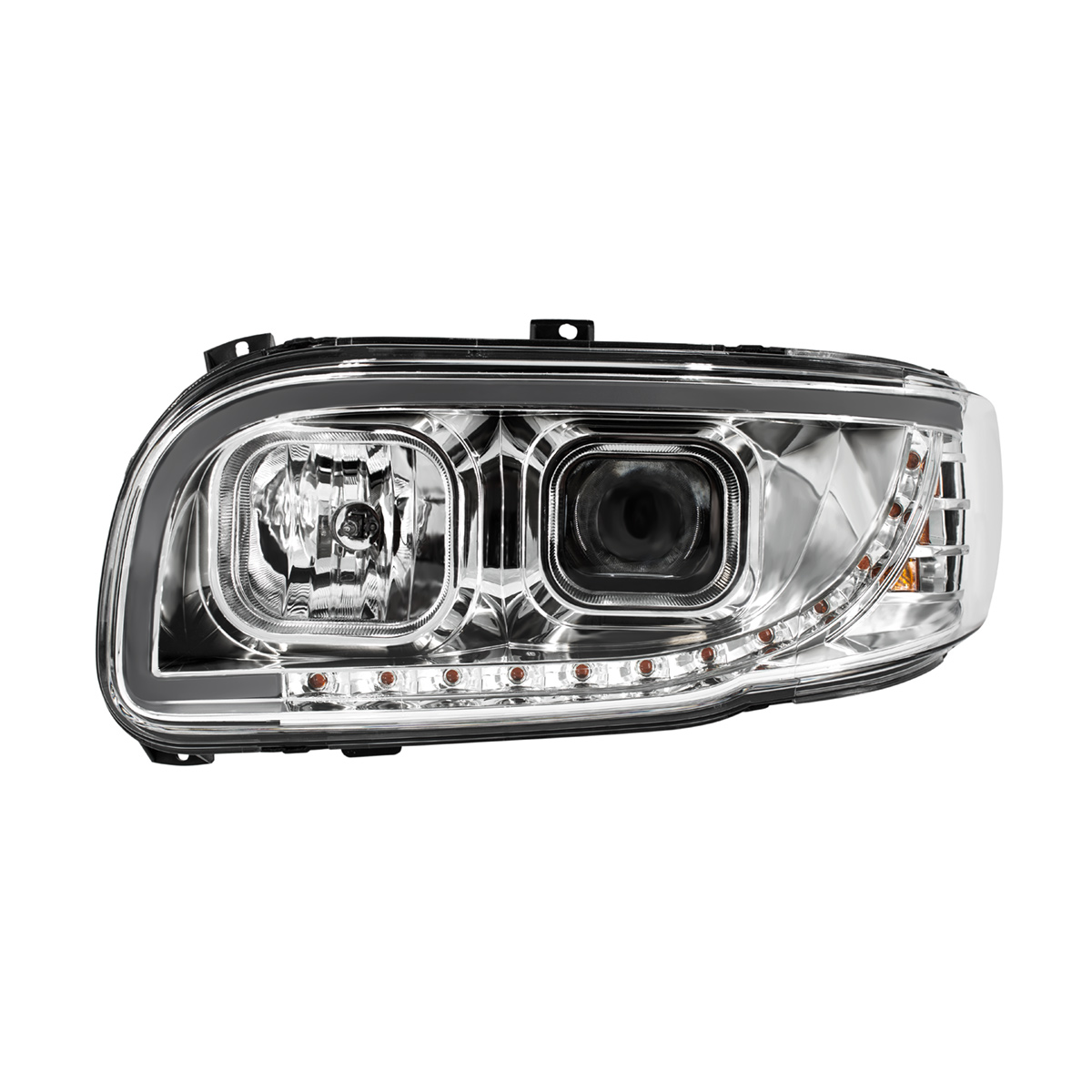 Chrome Projection Headlight With LED Turn Signal & Light Bar For 2008-2024 Peterbilt 389-Driver - Thumbnail 6