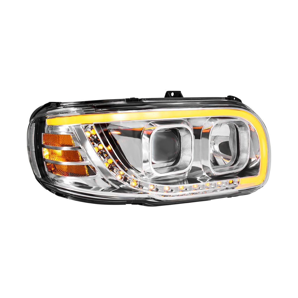 Chrome Projection Headlight With LED Turn Signal & Light Bar For 2008-2024 Peterbilt 389-Passenger