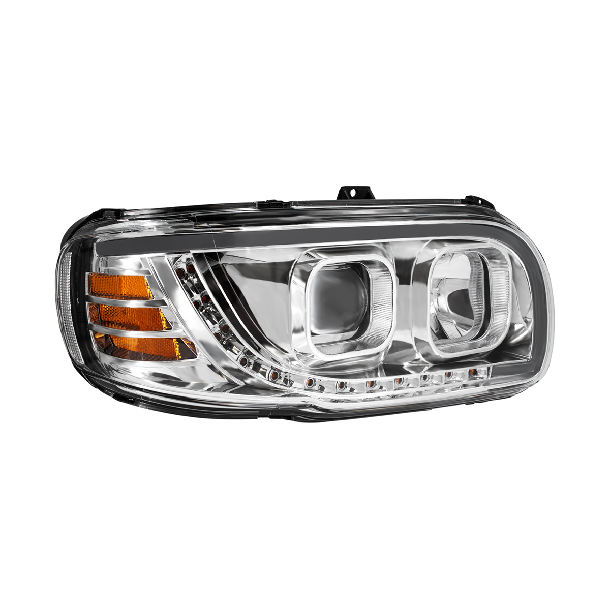 Chrome Projection Headlight With LED Turn Signal & Light Bar For 2008-2024 Peterbilt 389-Passenger - Thumbnail 3