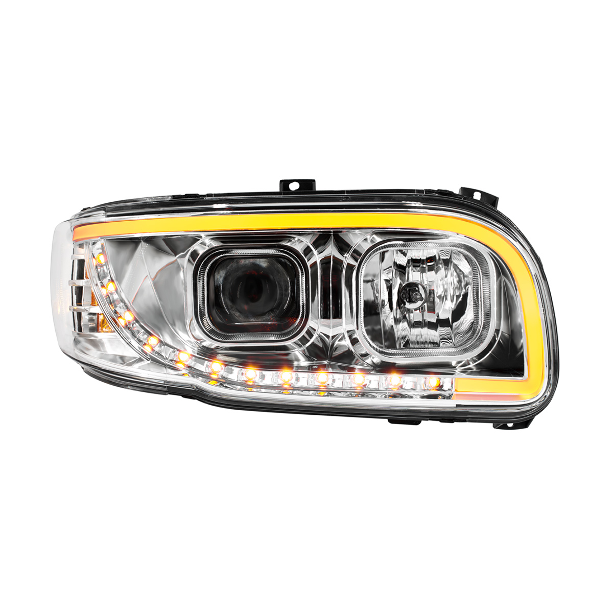 Chrome Projection Headlight With LED Turn Signal & Light Bar For 2008-2024 Peterbilt 389-Passenger - Thumbnail 4