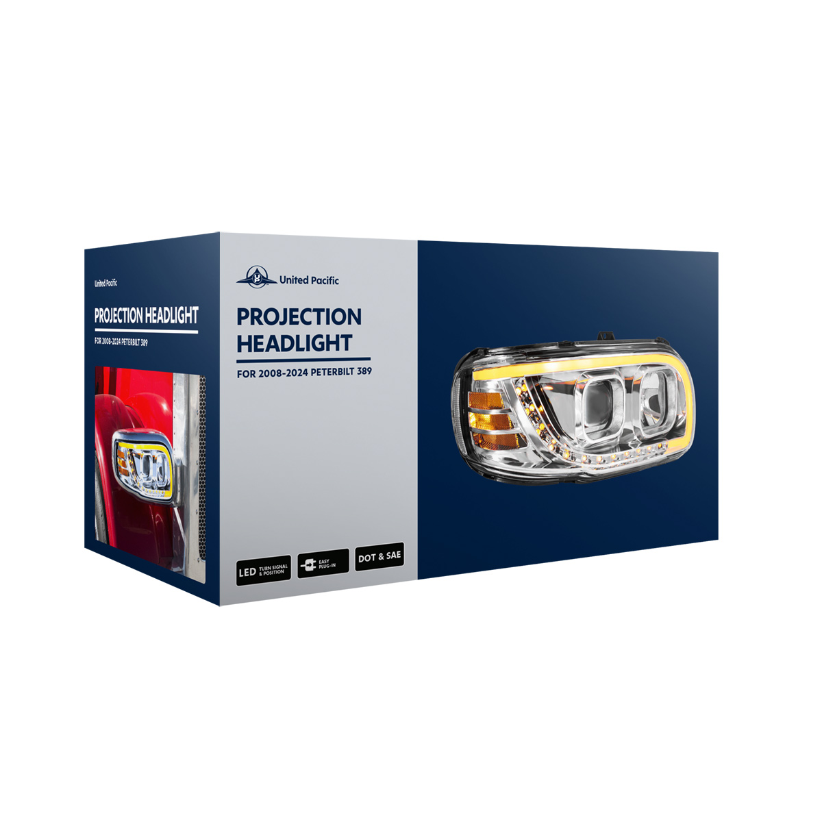 Chrome Projection Headlight With LED Turn Signal & Light Bar For 2008-2024 Peterbilt 389-Passenger - Thumbnail 9