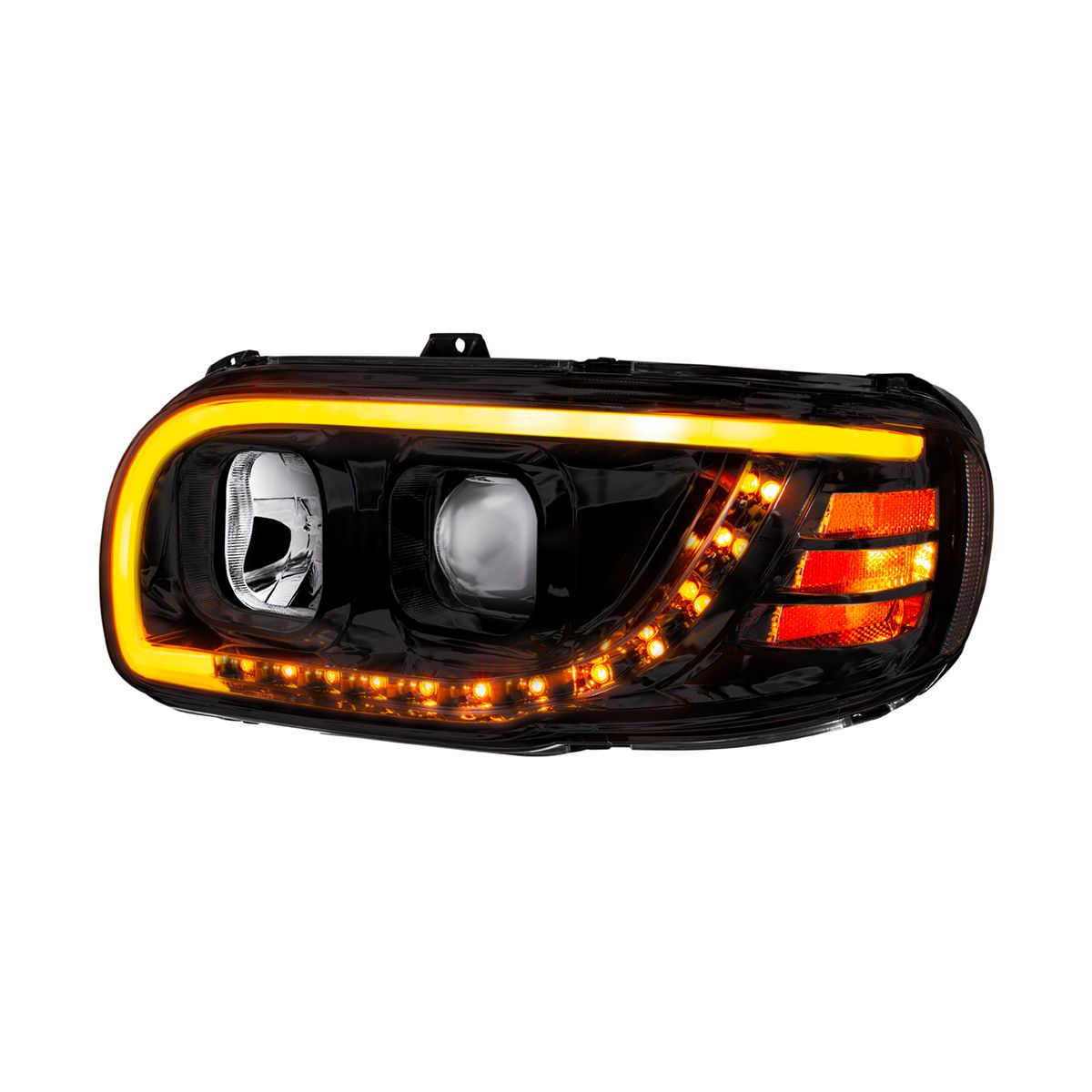 Blackout Projection Headlight With LED Turn Signal & Light Bar For 2008-2024 Peterbilt 389-Driver