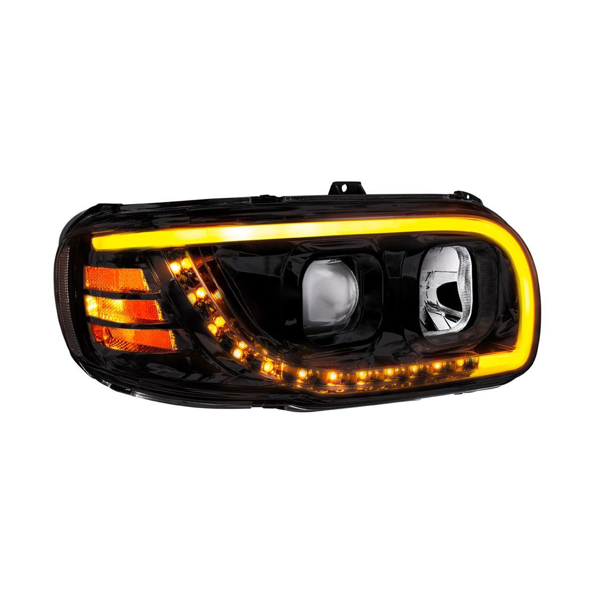 Blackout Projection Headlight With LED Turn Signal & Light Bar For 2008-2024 Peterbilt 389-Passenger