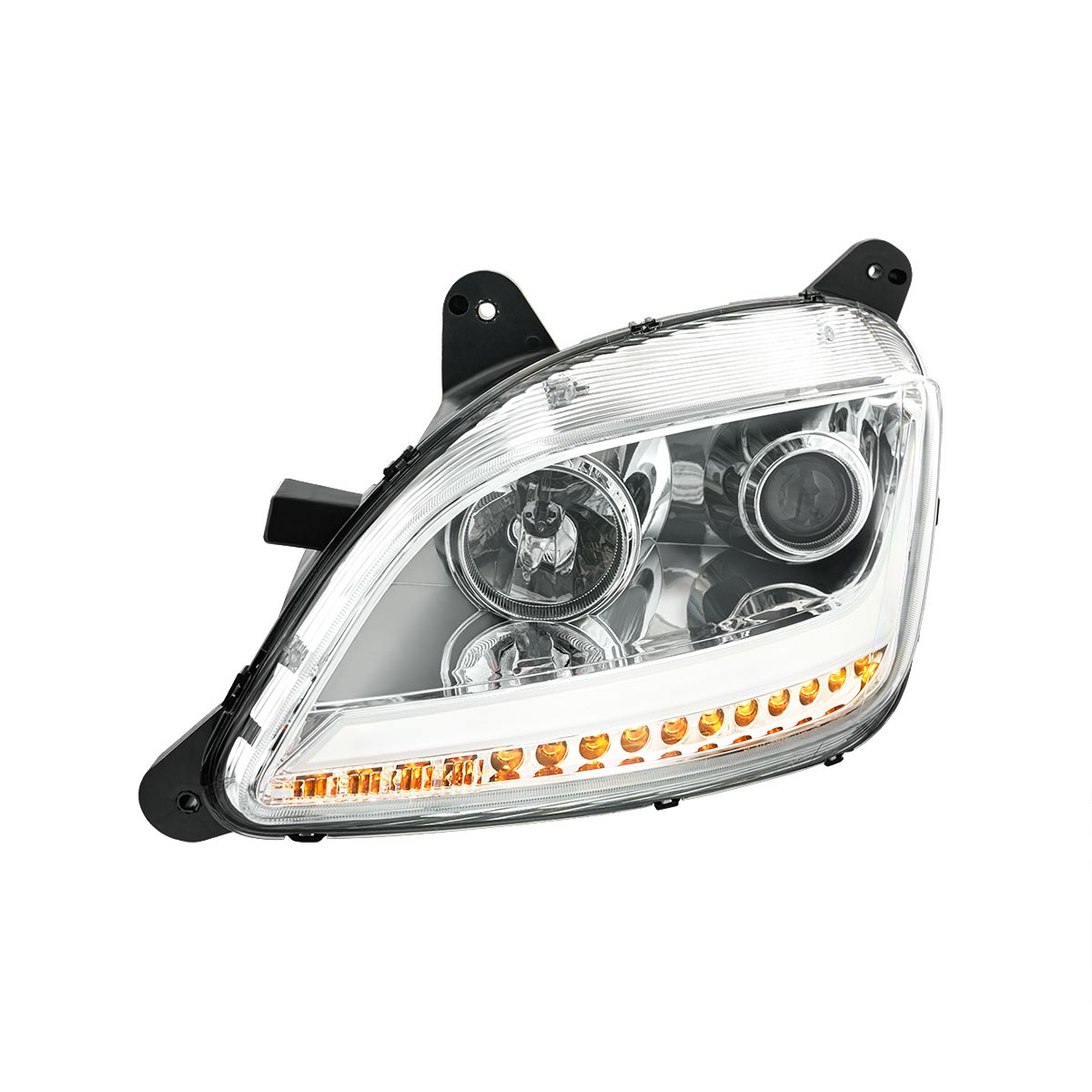 Chrome Projection Headlight With LED Position Light & Sequential Signal For 2012-2021 Peterbilt 579- Driver - Thumbnail 3