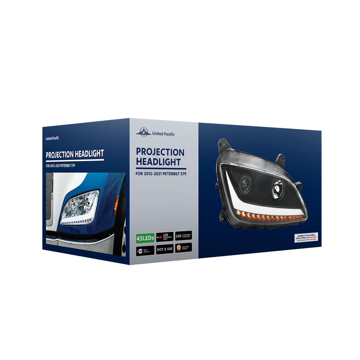 Chrome Projection Headlight With LED Position Light & Sequential Signal For 2012-2021 Peterbilt 579- Driver - Thumbnail 7