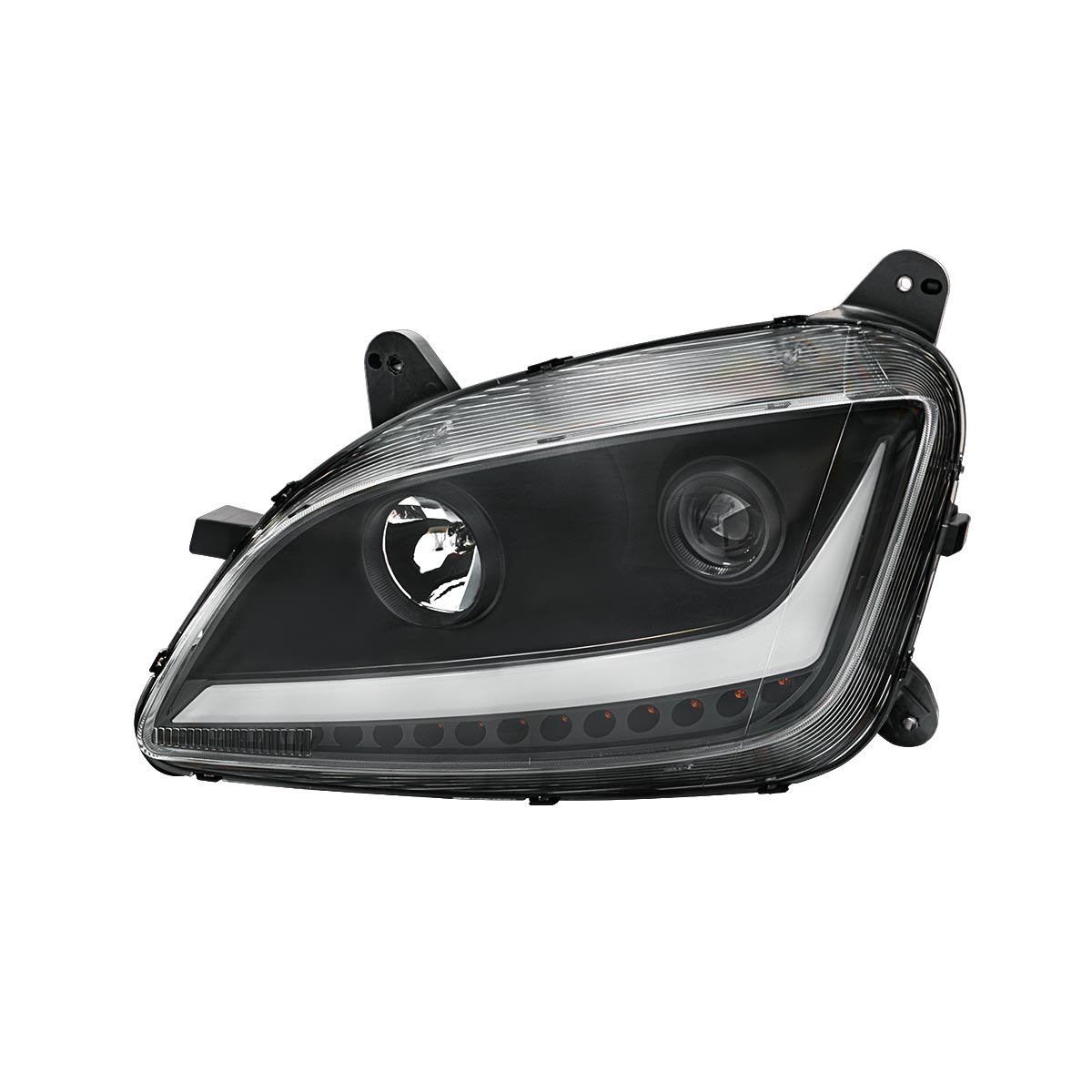 Black Projection Headlight With LED Position & Sequential Signal For 2012-2021 Peterbilt 579- Driver - Thumbnail 2