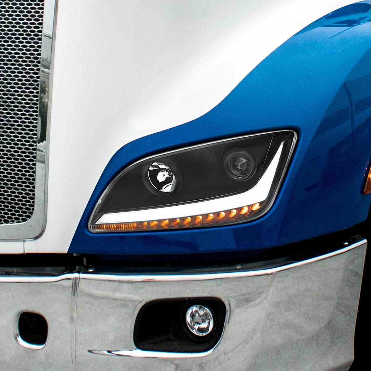 Black Projection Headlight With LED Position & Sequential Signal For 2012-2021 Peterbilt 579- Driver - Thumbnail 8