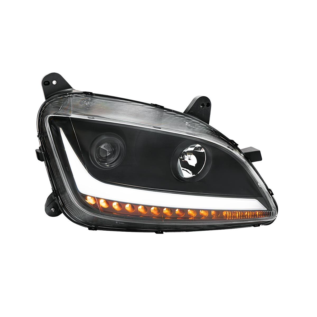 Black Projection Headlight With LED Position & Sequential Signal For 2012-2021 Peterbilt 579- Passenger