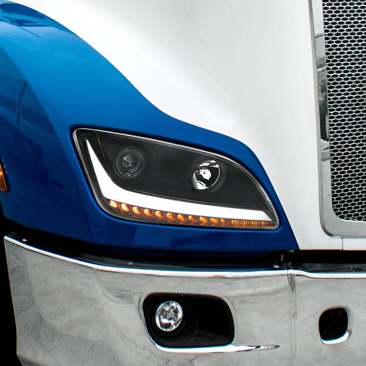 Black Projection Headlight With LED Position & Sequential Signal For 2012-2021 Peterbilt 579- Passenger - Thumbnail 8