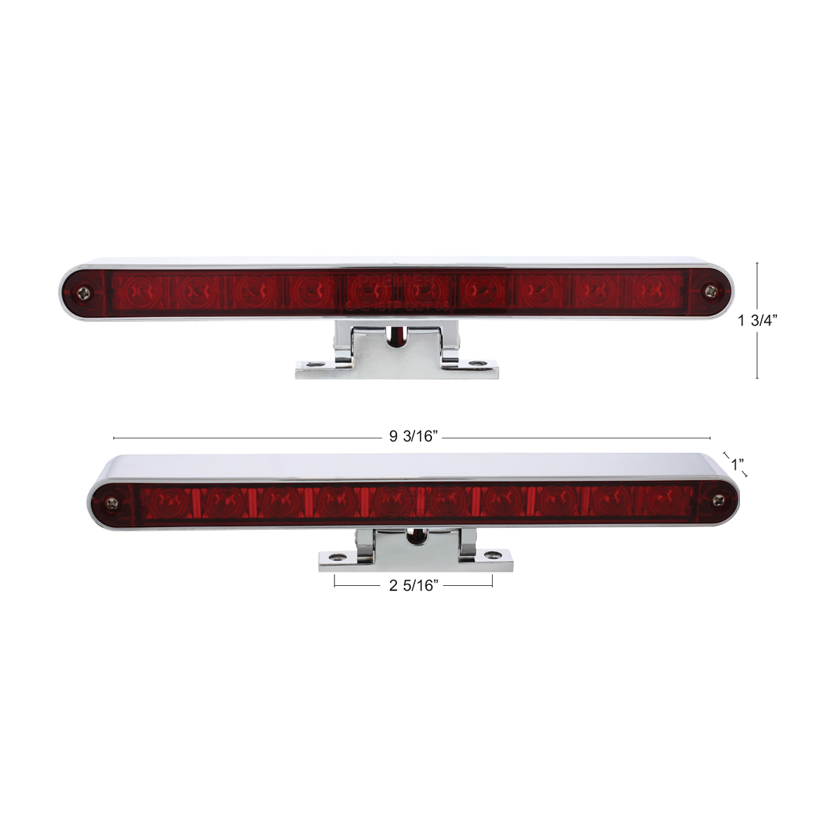 10 LED Dual Function 3rd Brake Light With Chrome Swivel Pedestal Base - Red LED/Red Lens - Thumbnail 10