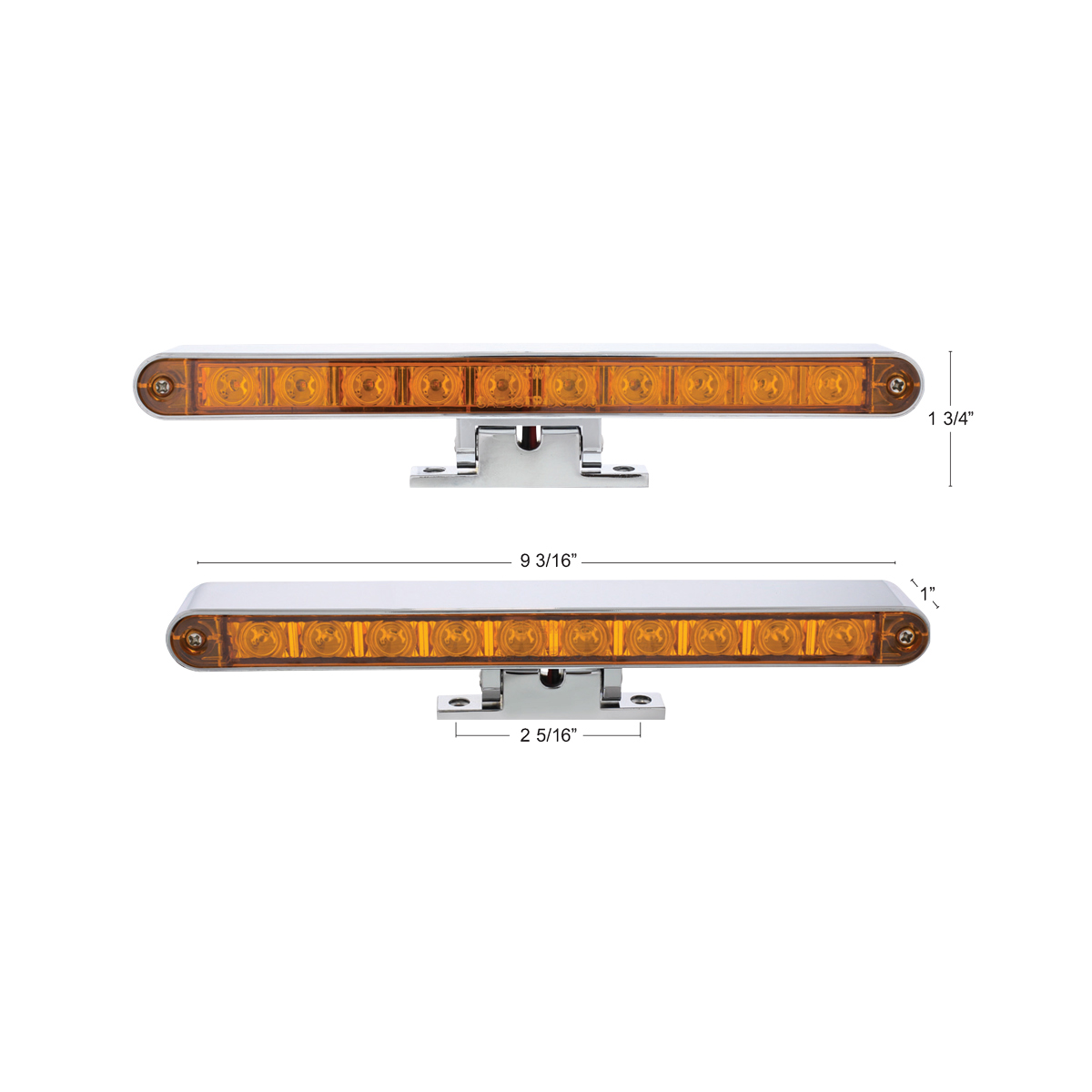 Chrome 10 LED Light Bar With 180 Degree Swivel Base - Dual Function Amber LED/Amber Lens - Thumbnail 9