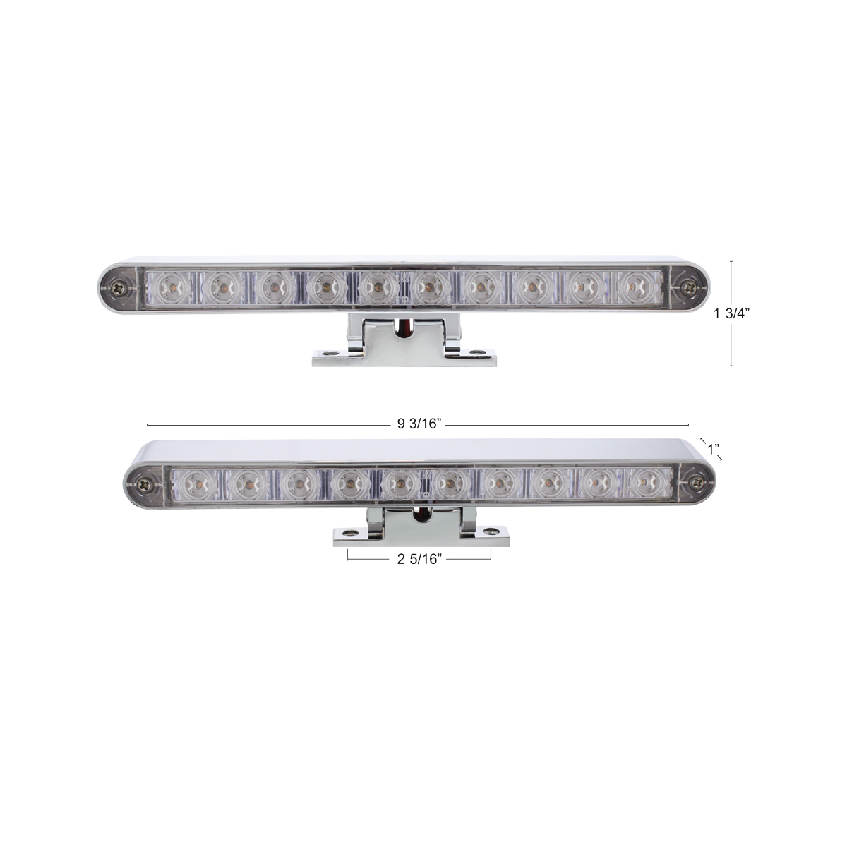 Chrome 10 LED Light Bar With 180 Degree Swivel Base - Dual Function Amber LED/Clear Lens - Thumbnail 9