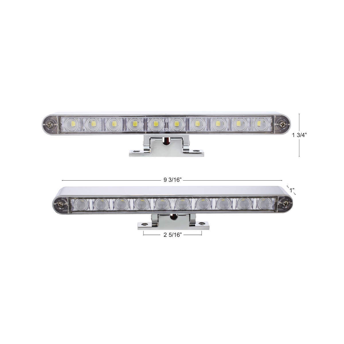 Chrome 10 LED Light Bar With 180 Degree Swivel Base - Dual Function White LED/Clear Lens - Thumbnail 9