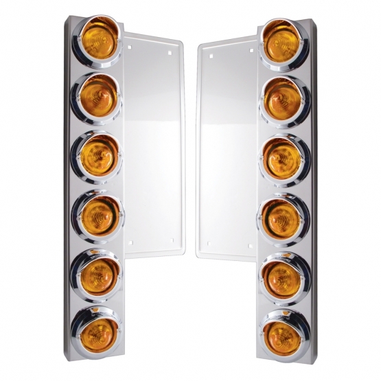 FL SS Front Air Cleaner Bracket W/12X 9 LED 2" Beehive Lights & Visors -Amber LED & Lens (Pair)